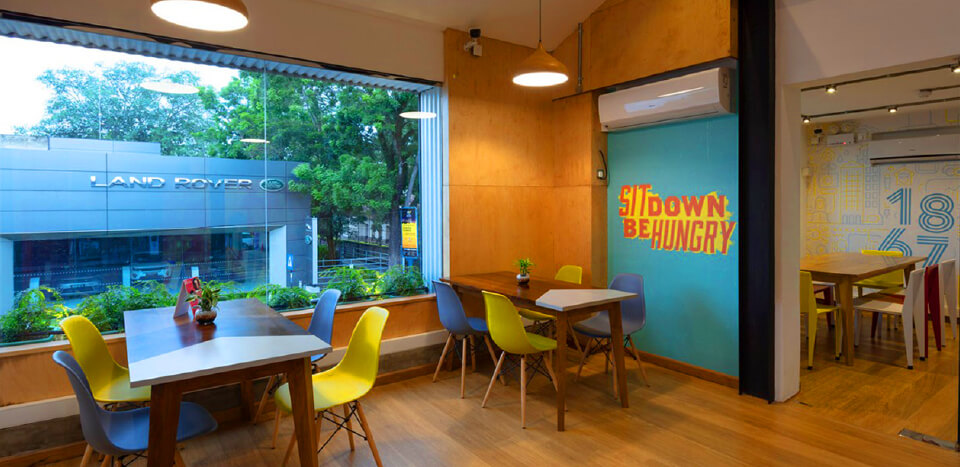 Colourful public area dining room