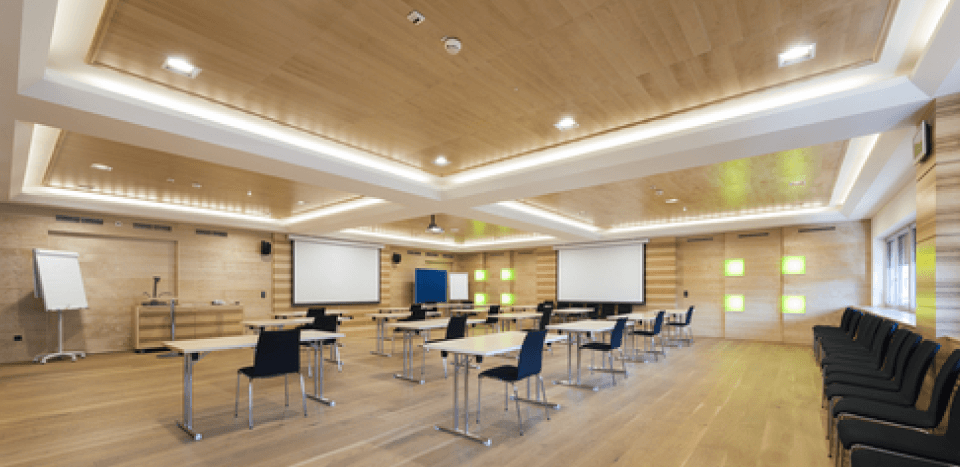 Lecture room with a wooden interior