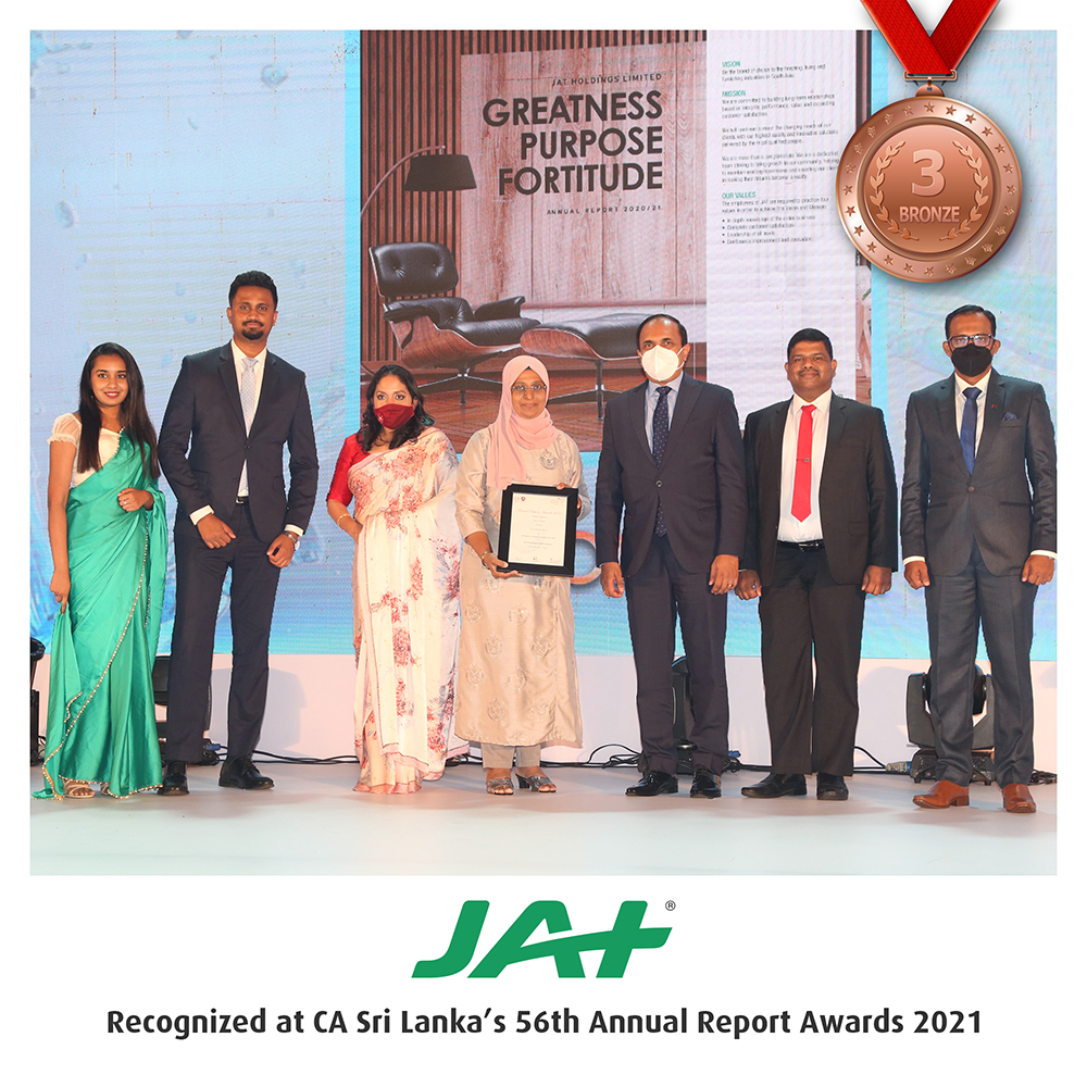 JAT Holdings recognized at CA Sri Lanka’s 56th Annual Report Awards 2021