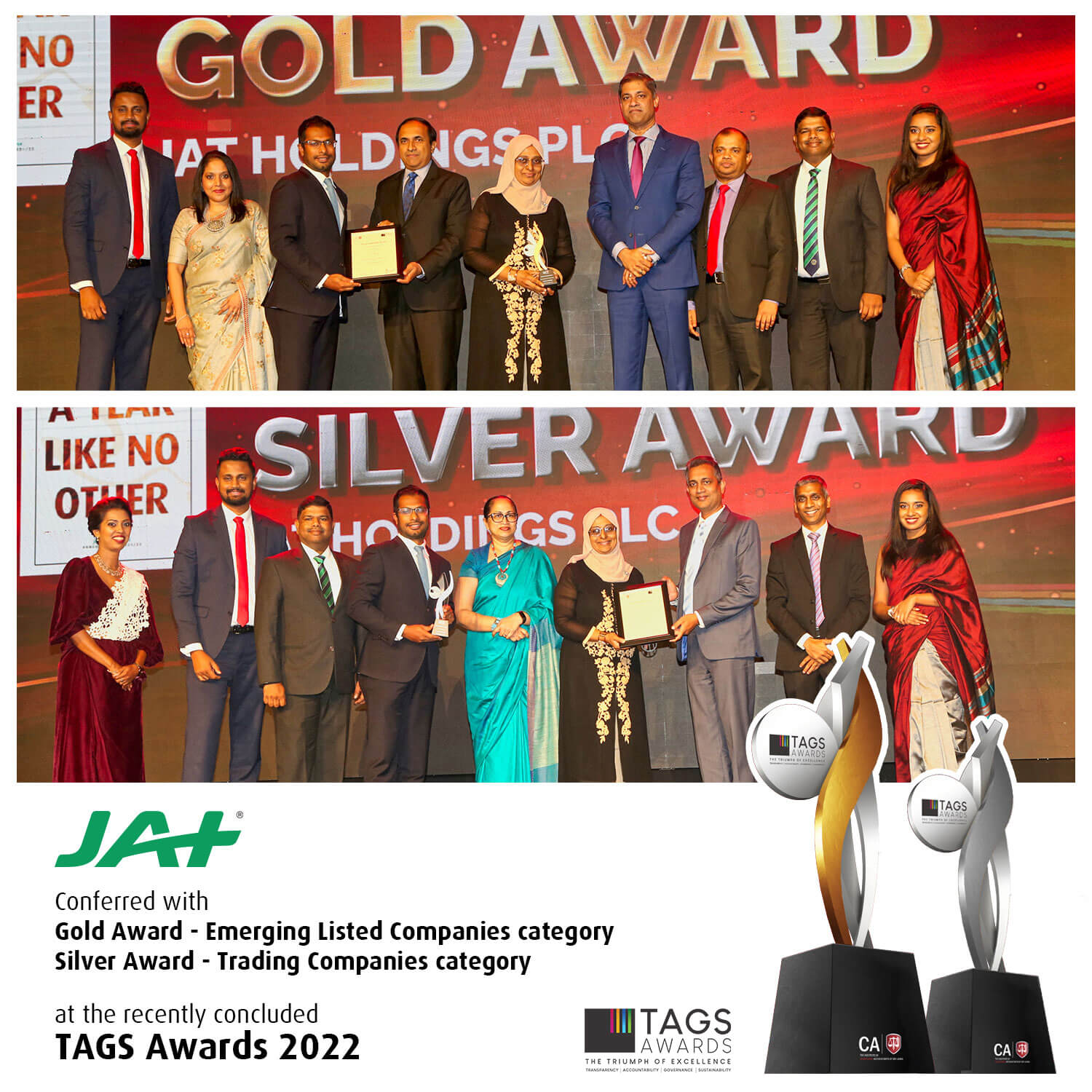 JAT Holdings PLC conferred with two awards at TAGS Awards 2022