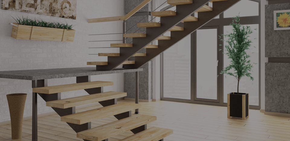 Wooden staircase side view